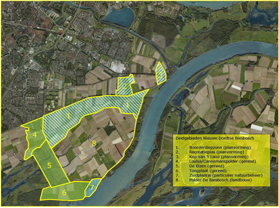 Deelgebieden Nieuwe Dordtse Biesbosch