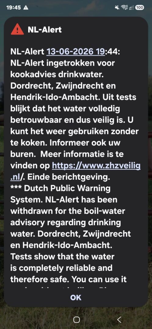 NL-Alert Kookadvies opgeheven